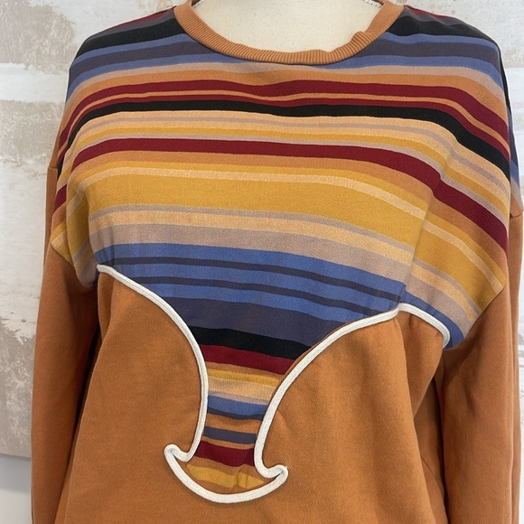 Zara Trafaluc Womens Orange Striped Long Sleeves Pullover Sweatshirt Size Small - Picture 2 of 7